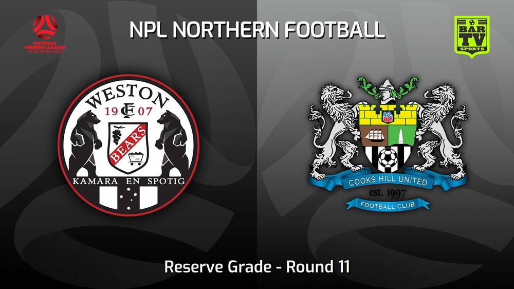 230514-NNSW NPLM Res Round 11 - Weston Workers FC Res v Cooks Hill United FC (Res) Minigame Slate Image