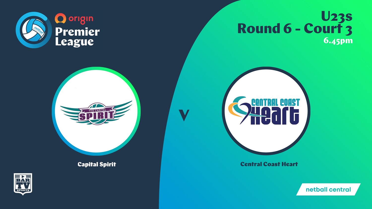 NSW Prem League Round 6 - Court 3 - U23s - Capital Spirit v Central Coast Heart Slate Image