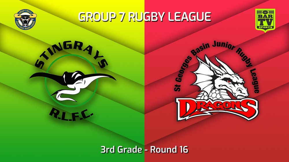 230806-South Coast Round 16 - 3rd Grade - Stingrays of Shellharbour v St Georges Basin Dragons Minigame Slate Image