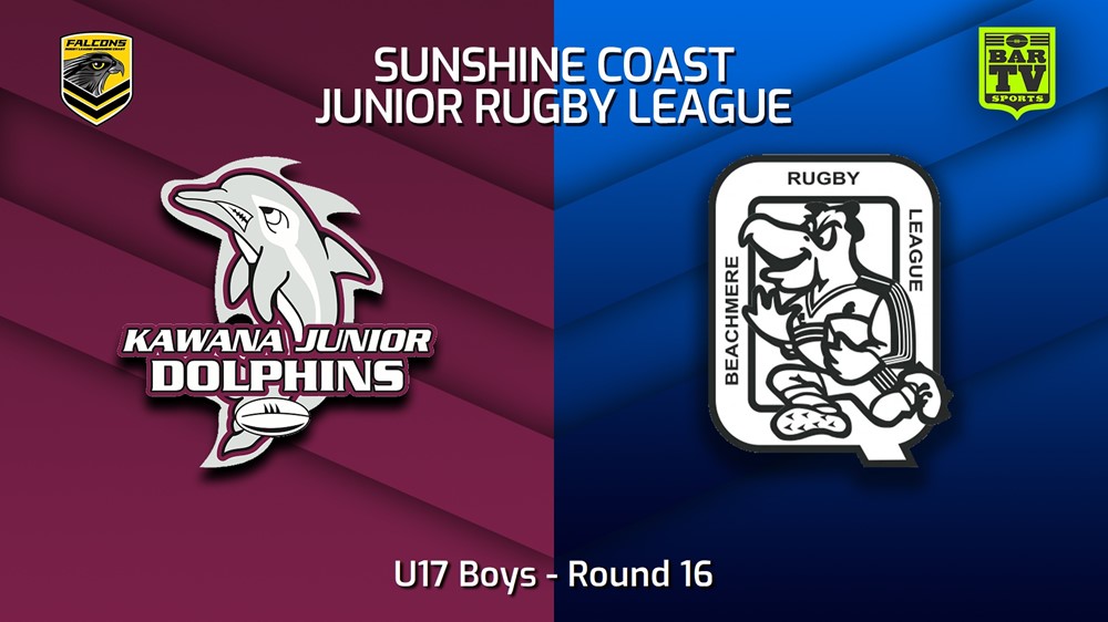 230812-Sunshine Coast Junior Rugby League Round 16 - U17 Boys - Kawana Dolphins JRL v Beachmere Pelicans JRL Slate Image