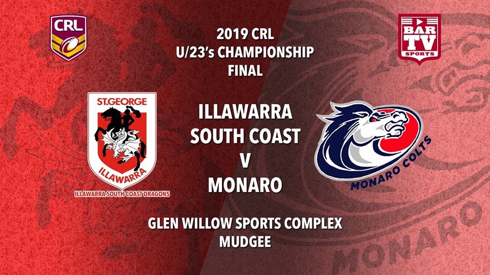 2019 CRL U23s and Womens Grand Final - Illawarra South Coast Dragons v Monaro Colts Slate Image