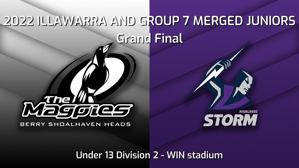 220903-2022 Illawarra and Group 7 Merged Juniors Grand Final - U13 Division 2 - Berry-Shoalhaven Heads Magpies v Southern Highlands Storm Slate Image