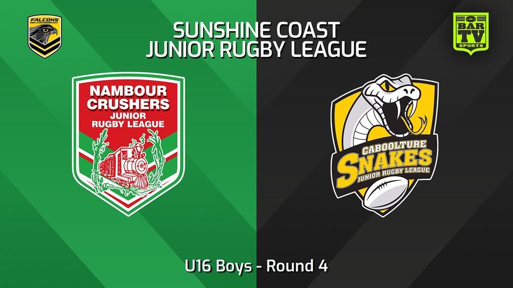 240419-video-Sunshine Coast Junior Rugby League Round 4 - U16 Boys - Nambour Crushers JRL v Caboolture Snakes JRL Slate Image
