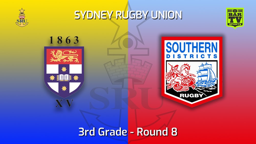 MINI GAME: Sydney Rugby Union Round 8 - 3rd Grade - Sydney University v Southern Districts Slate Image