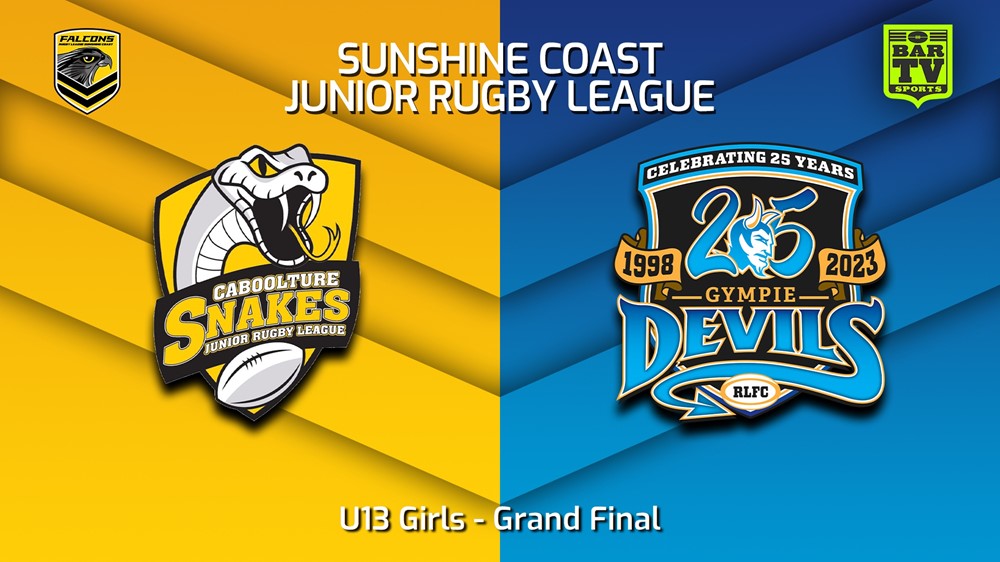 230902-Sunshine Coast Junior Rugby League Grand Final - U13 Girls - Caboolture Snakes JRL v Gympie Devils JRL Slate Image