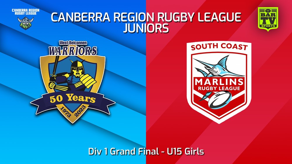 250907-video-Canberra Region Rugby League Juniors Div 1 Grand Final - U15 Girls - West Belconnen Warriors Juniors v South Coast United Slate Image