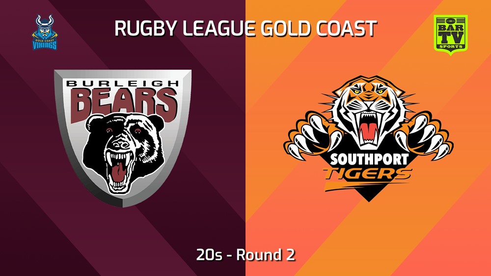 240428-video-Gold Coast Round 2 - 20s - Burleigh Bears v Southport Tigers Slate Image