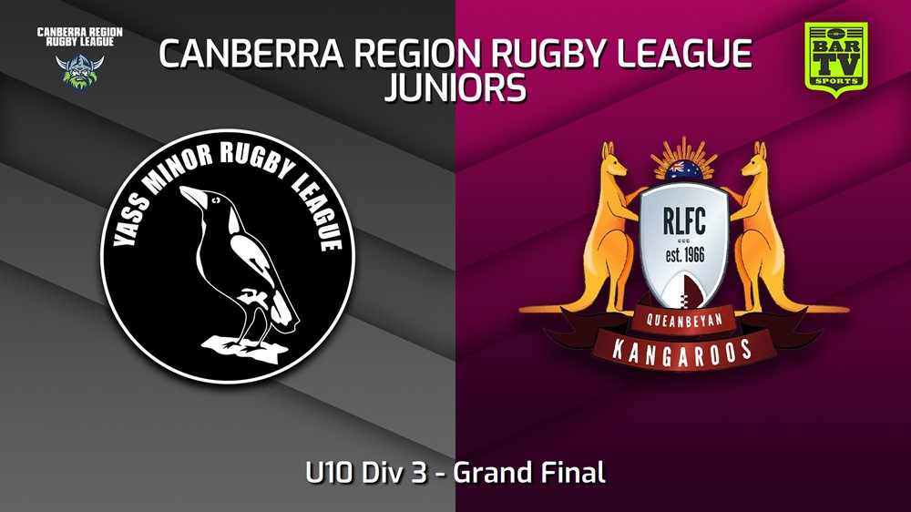 230909-2023 Canberra Region Rugby League Juniors Grand Final - U10 Div 3 - Yass Magpies Juniors v Queanbeyan Kangaroos Juniors Slate Image