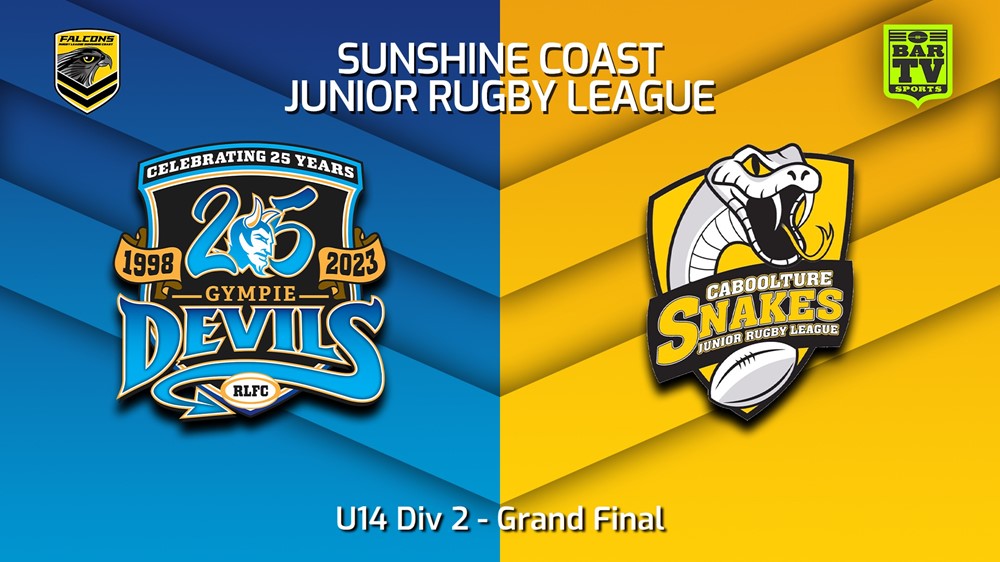 230902-Sunshine Coast Junior Rugby League Grand Final - U14 Div 2 - Gympie Devils JRL v Caboolture Snakes JRL Slate Image