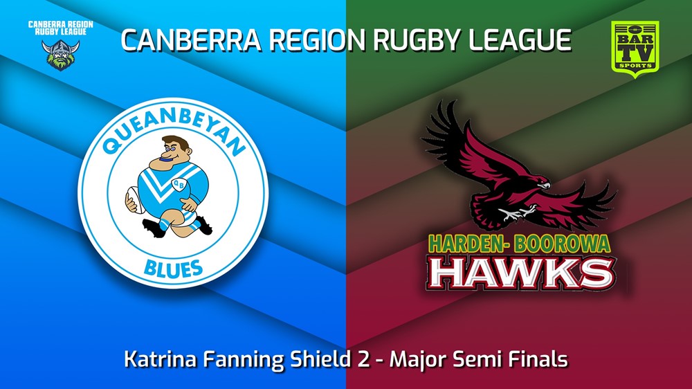 230826-Canberra Major Semi Finals - Katrina Fanning Shield 2 - Queanbeyan Blues v Harden Worhawks Minigame Slate Image