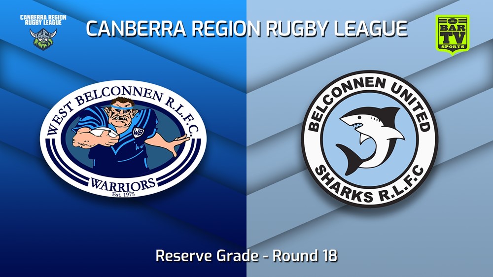 230826-Canberra Round 18 - Reserve Grade - West Belconnen Warriors v Belconnen United Sharks Slate Image