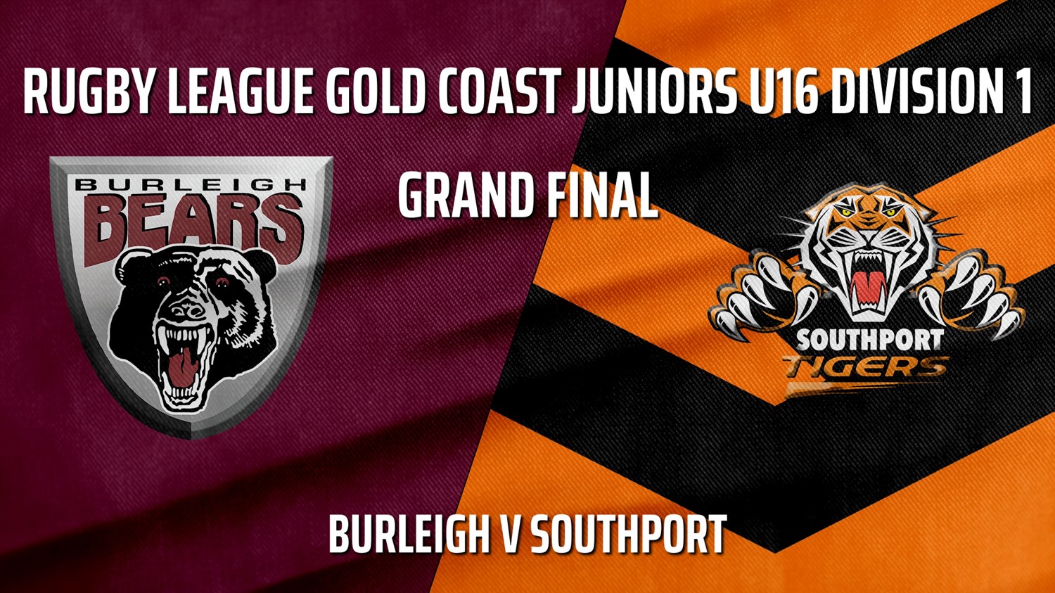 210925-Rugby League Gold Coast Juniors U16 Division 1 Grand Final - Burleigh Bears v Southport Tigers Slate Image