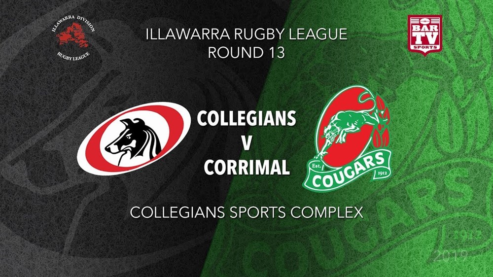 Illawarra Rugby League  Round 13 - 1st Grade - Collegians RLFC v Corrimal Cougars RLFC Slate Image