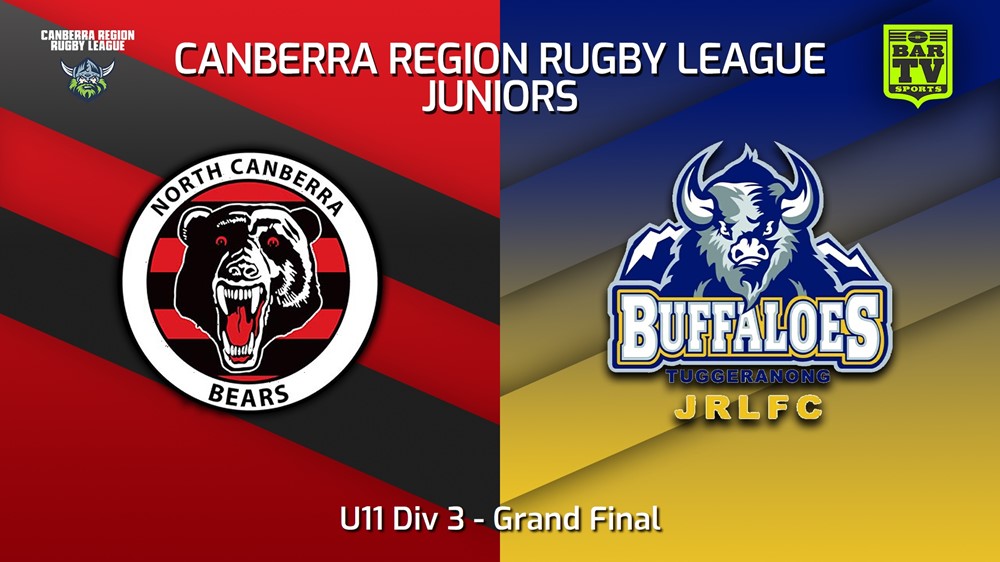 230909-2023 Canberra Region Rugby League Juniors Grand Final - U11 Div 3 - North Canberra Bears v Tuggeranong Buffaloes Juniors Slate Image