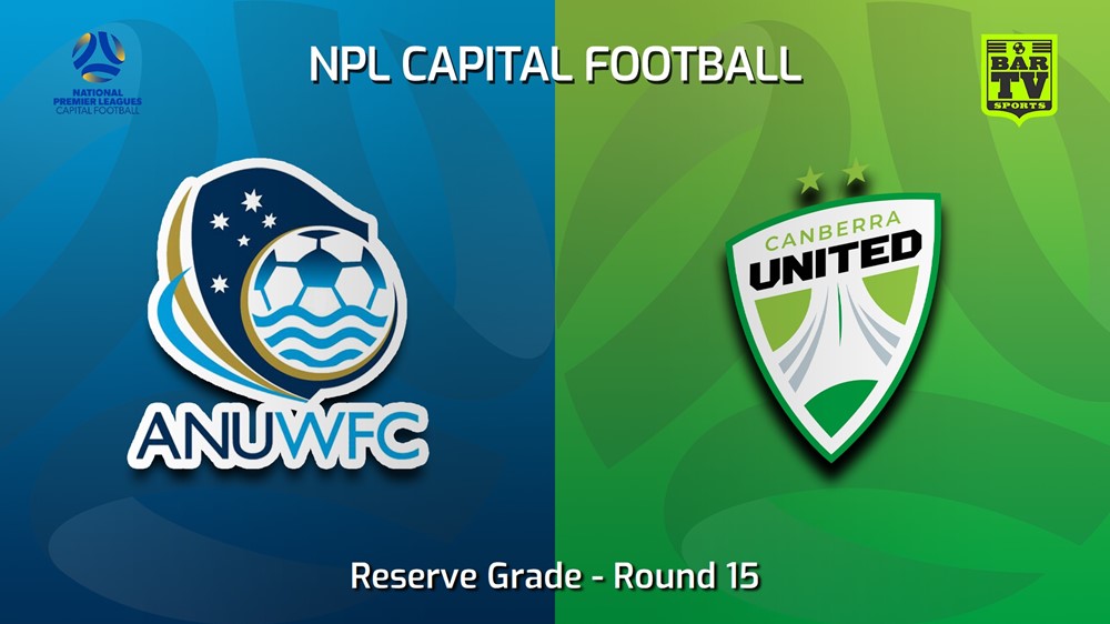 230723-NPL Women - Reserve Grade - Capital Football Round 15 - ANU WFC (women) v Canberra United W Slate Image
