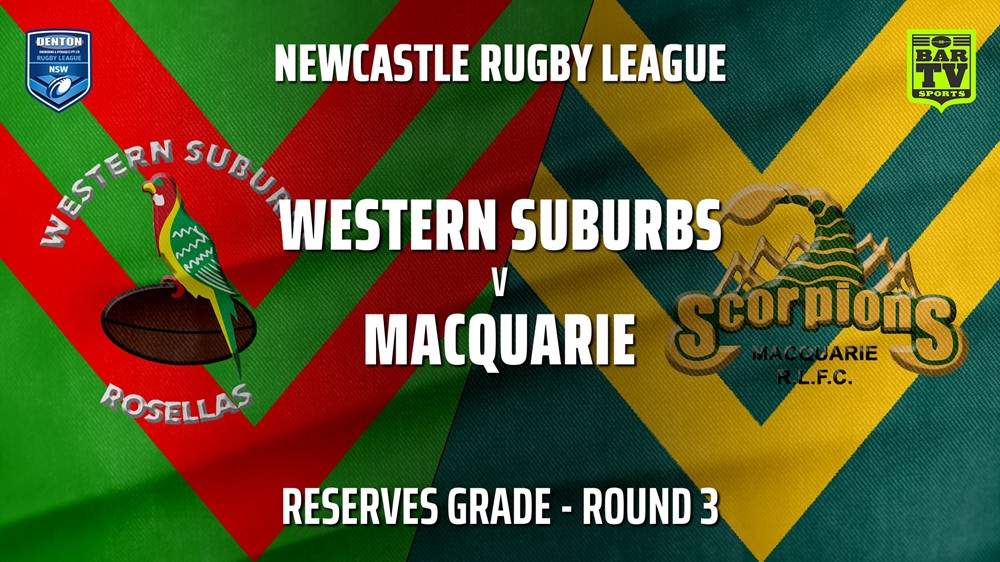 Newcastle Rugby League Round 3 - Reserves Grade - Western Suburbs Rosellas v Macquarie Scorpions Slate Image