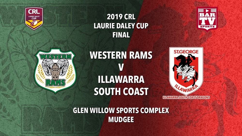 2019 CRL Johns and Daley Cup Grand Final - Western Rams v Illawarra South Coast Dragons Slate Image