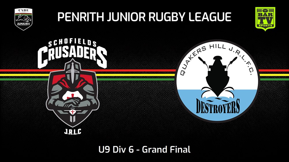 230819-Penrith & District Junior Rugby League Grand Final - U9 Div 6 - Schofields Crusaders v Quakers Hill Destroyers Slate Image