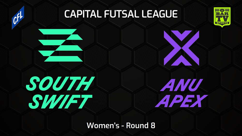 231209-Capital Football Futsal Round 8 - Women's - South Canberra Swift v ANU Apex Minigame Slate Image