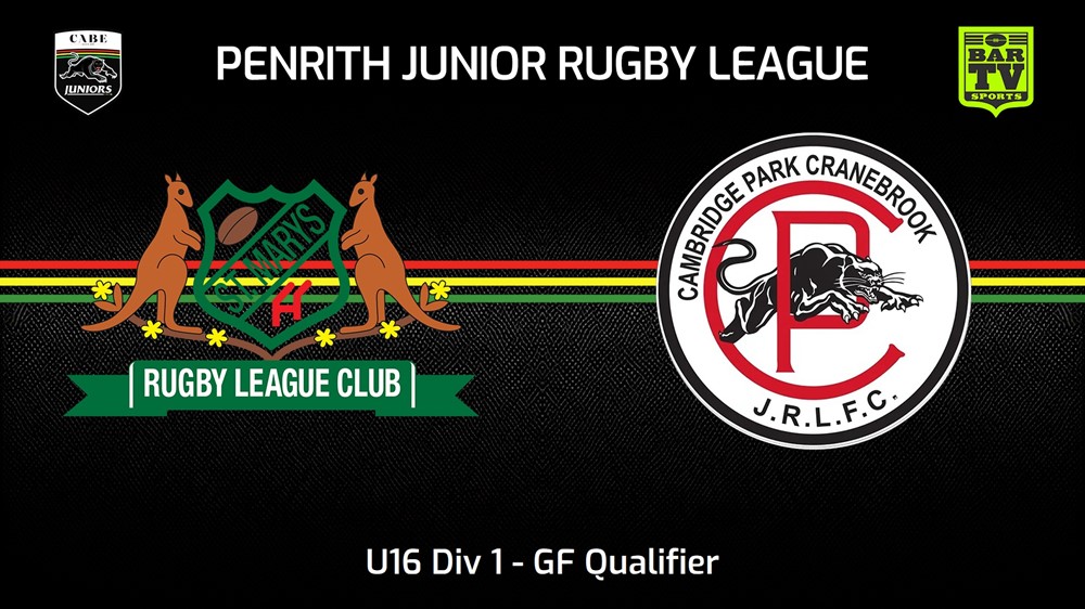 230820-Penrith & District Junior Rugby League GF Qualifier - U16 Div 1 - St Marys v Cambridge Park Slate Image