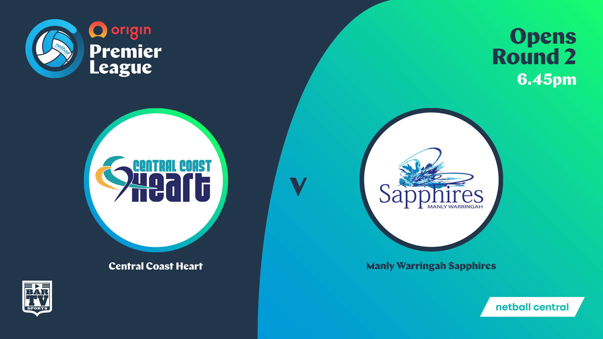NSW Prem League Round 2 Showcourt - Opens - Central Coast Heart v Manly Warringah Sapphires Slate Image