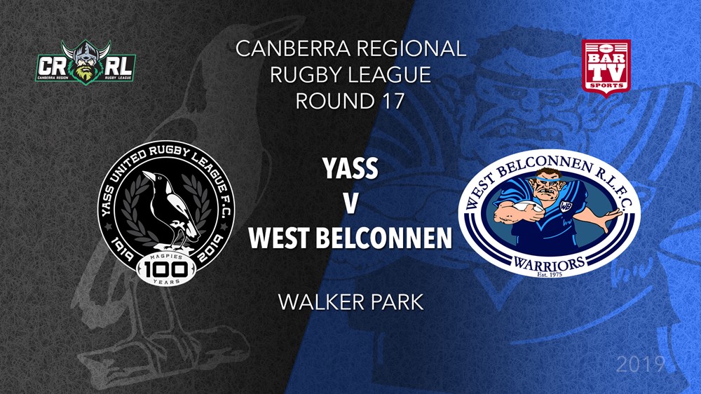 CRRL Round 17 - 1st Grade - Yass Magpies v West Belconnen Warriors Slate Image