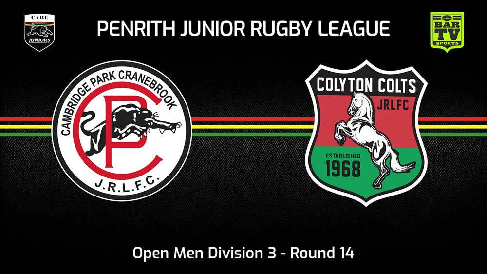 230730-Penrith & District Junior Rugby League Round 14 - Open Men Division 3 - Cambridge Park v Colyton Colts Slate Image
