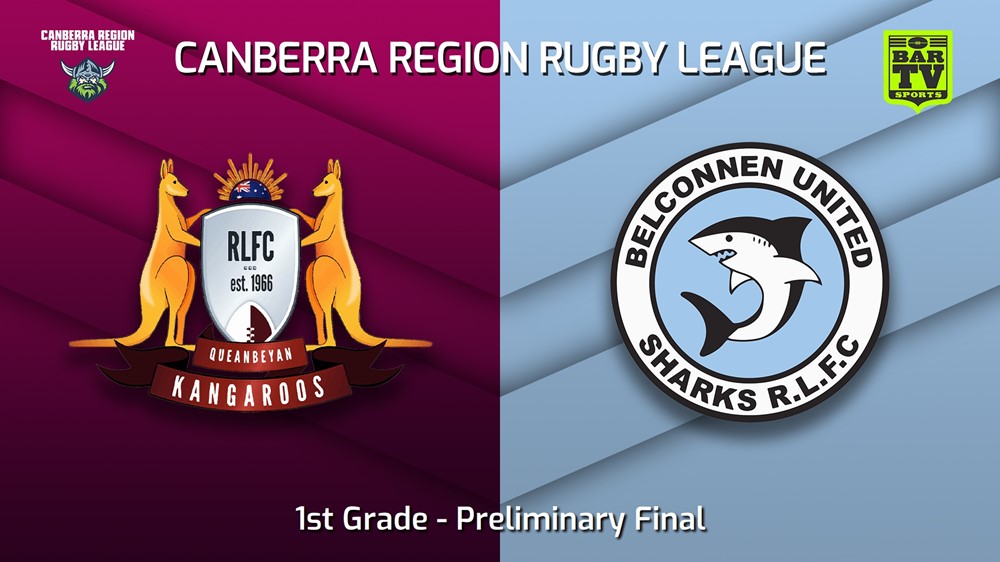 230910-Canberra Preliminary Final - 1st Grade - Queanbeyan Kangaroos v Belconnen United Sharks Slate Image