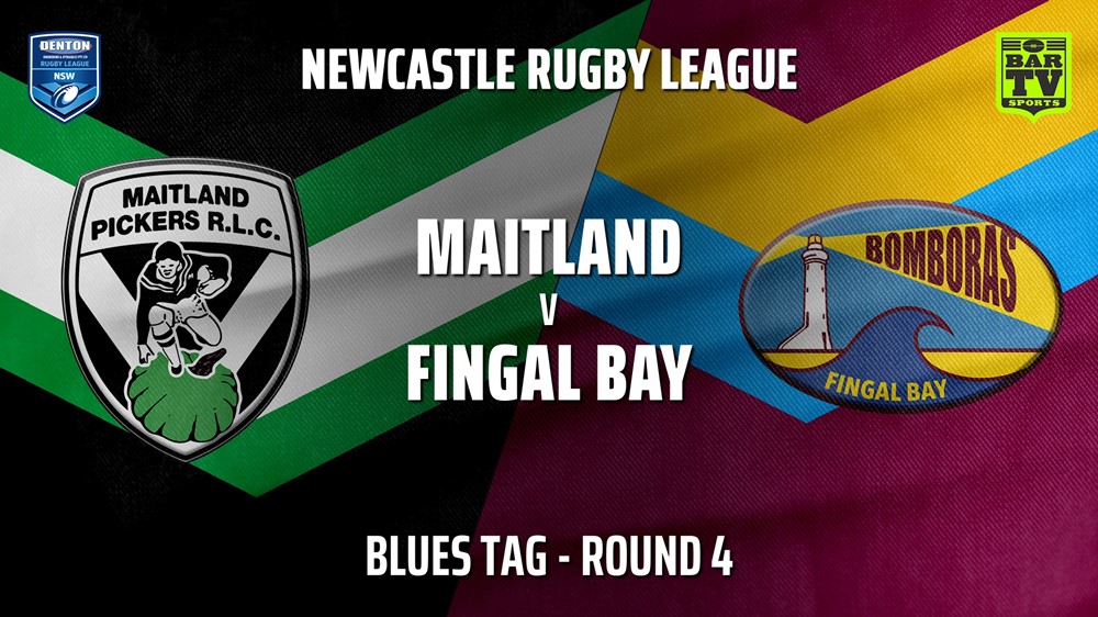 Newcastle Rugby League Round 4 - Blues Tag - Maitland Pickers v Fingal Bay Bomboras Minigame Slate Image