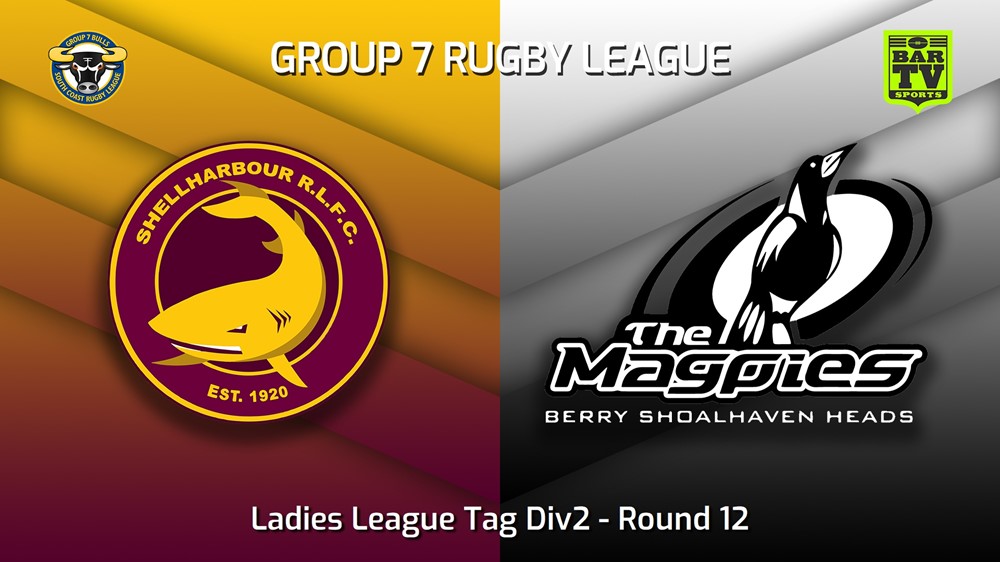 230624-South Coast Round 12 - Ladies League Tag Div2 - Shellharbour Sharks v Berry-Shoalhaven Heads Magpies Slate Image