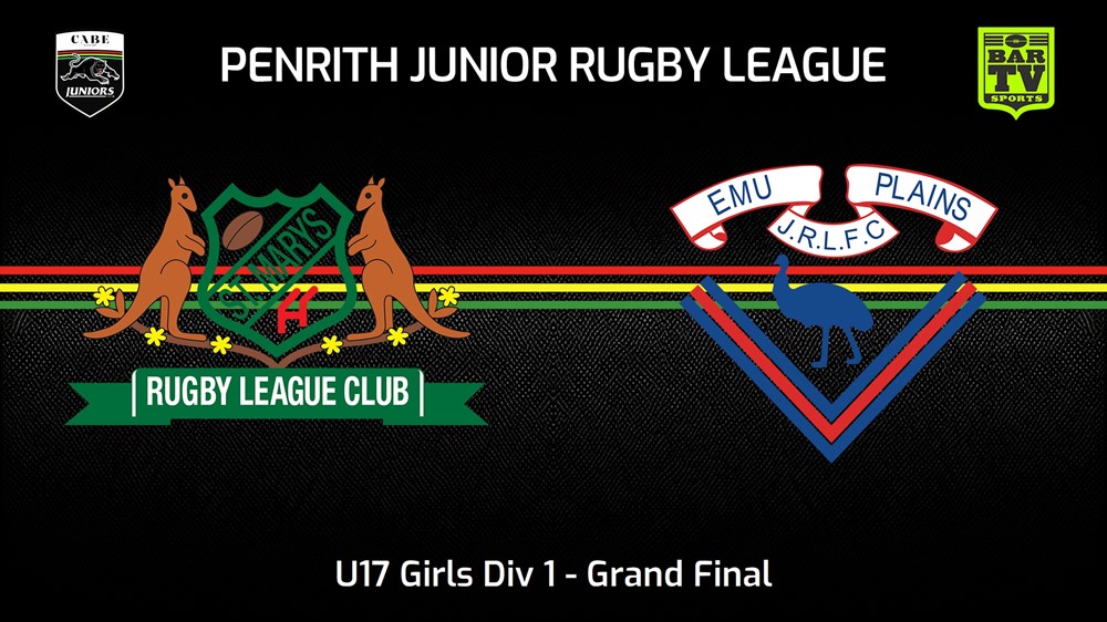 230826-Penrith & District Junior Rugby League Grand Final - U17 Girls Div 1 - St Marys v Emu Plains RLFC Slate Image