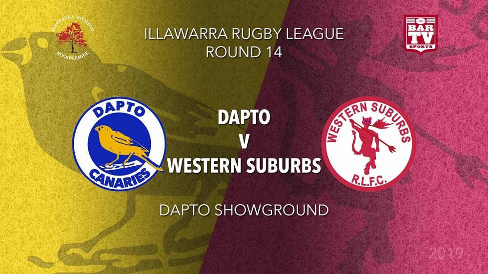 Illawarra Rugby League  Round 14 - 1st Grade - Dapto Canaries v Western Suburbs RLFC Slate Image