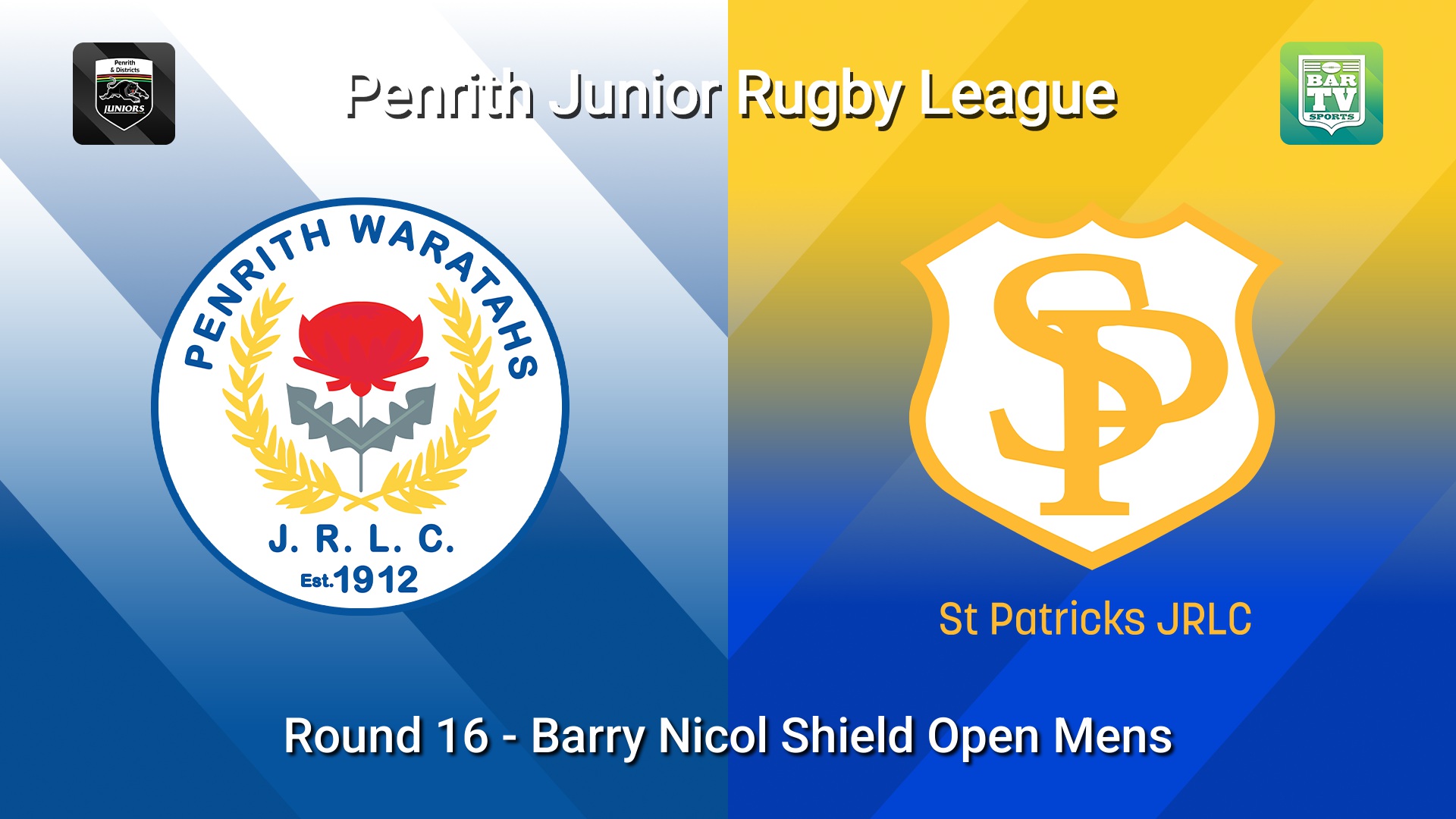 260816-video-Penrith & District Junior Rugby League Round 16 - Barry Nicol Shield Open Mens - Penrith Waratahs v St Patricks Slate Image