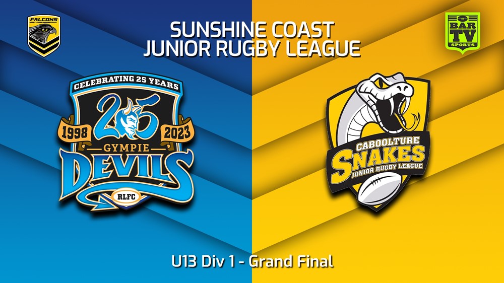 230902-Sunshine Coast Junior Rugby League Grand Final - U13 Div 1 - Gympie Devils JRL v Caboolture Snakes JRL Slate Image