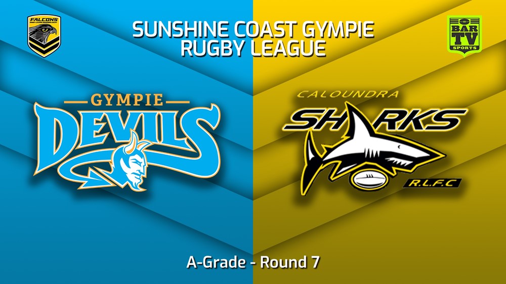 230520-Sunshine Coast RL Round 7 - A-Grade - Gympie Devils v Caloundra Sharks Minigame Slate Image