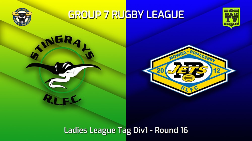 220814-South Coast Round 16 - Ladies League Tag Div1 - Stingrays of Shellharbour v Nowra-Bomaderry Jets Slate Image