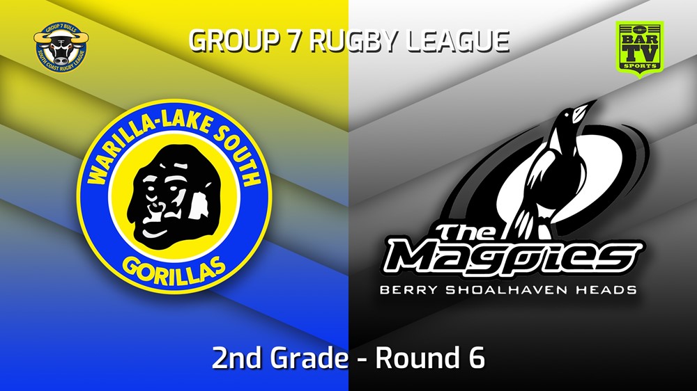 220522-South Coast Round 6 - 2nd Grade - Warilla-Lake South Gorillas v Berry-Shoalhaven Heads Magpies Slate Image