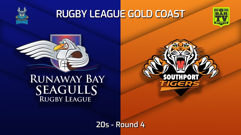 230514-Gold Coast Round 4 - 20s - Runaway Bay Seagulls v Southport Tigers Slate Image